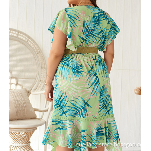 Plus Size Casual Women Irregular Short Sleeve Dress